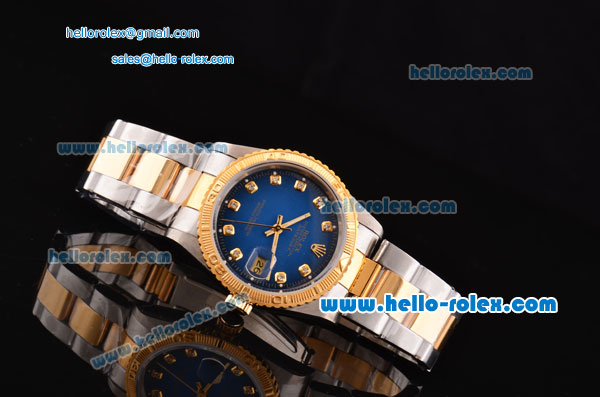 Rolex Datejust Automatic Two Tone with Gold Bezel,Blue Dial and Diamond Marking - Click Image to Close